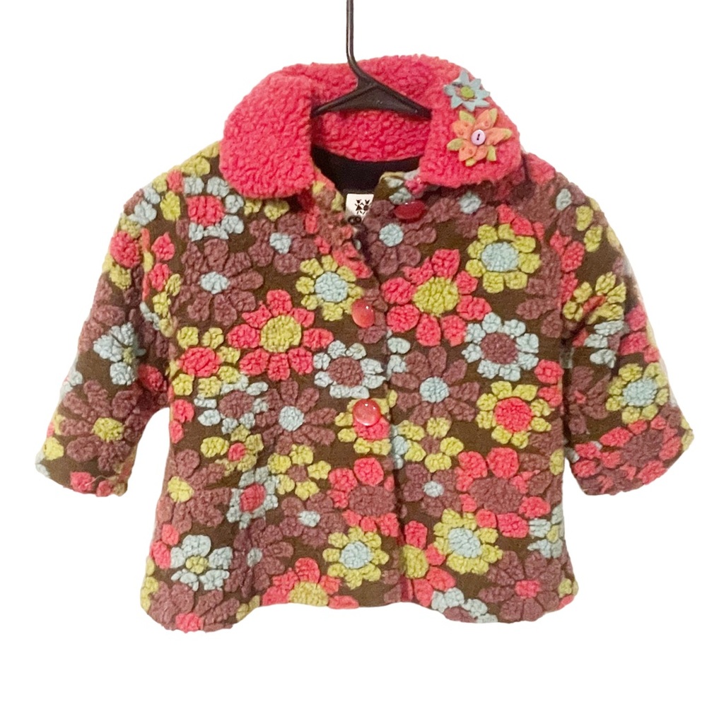 Corky & Company Size 2T Toddler Girls‎ Multi Color Flower Fleece Wool Blend Coat